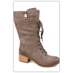 Gray Lace Up Motorcycle Boots